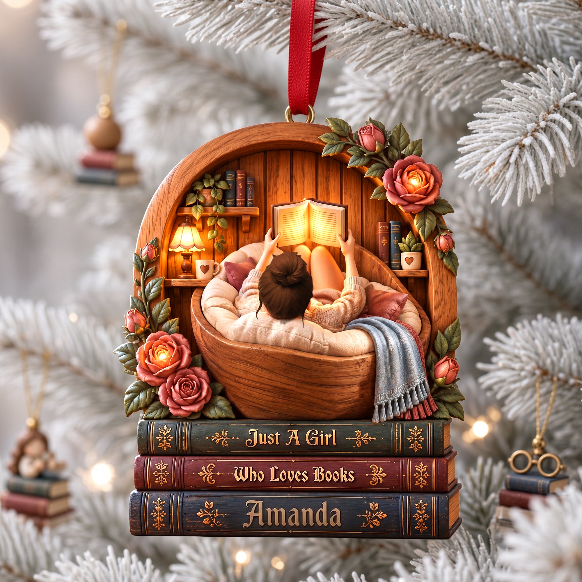 Just A Girl Who Loves Books - Personalized Book Lover Christmas Ornament Ornament PopCulturePrints