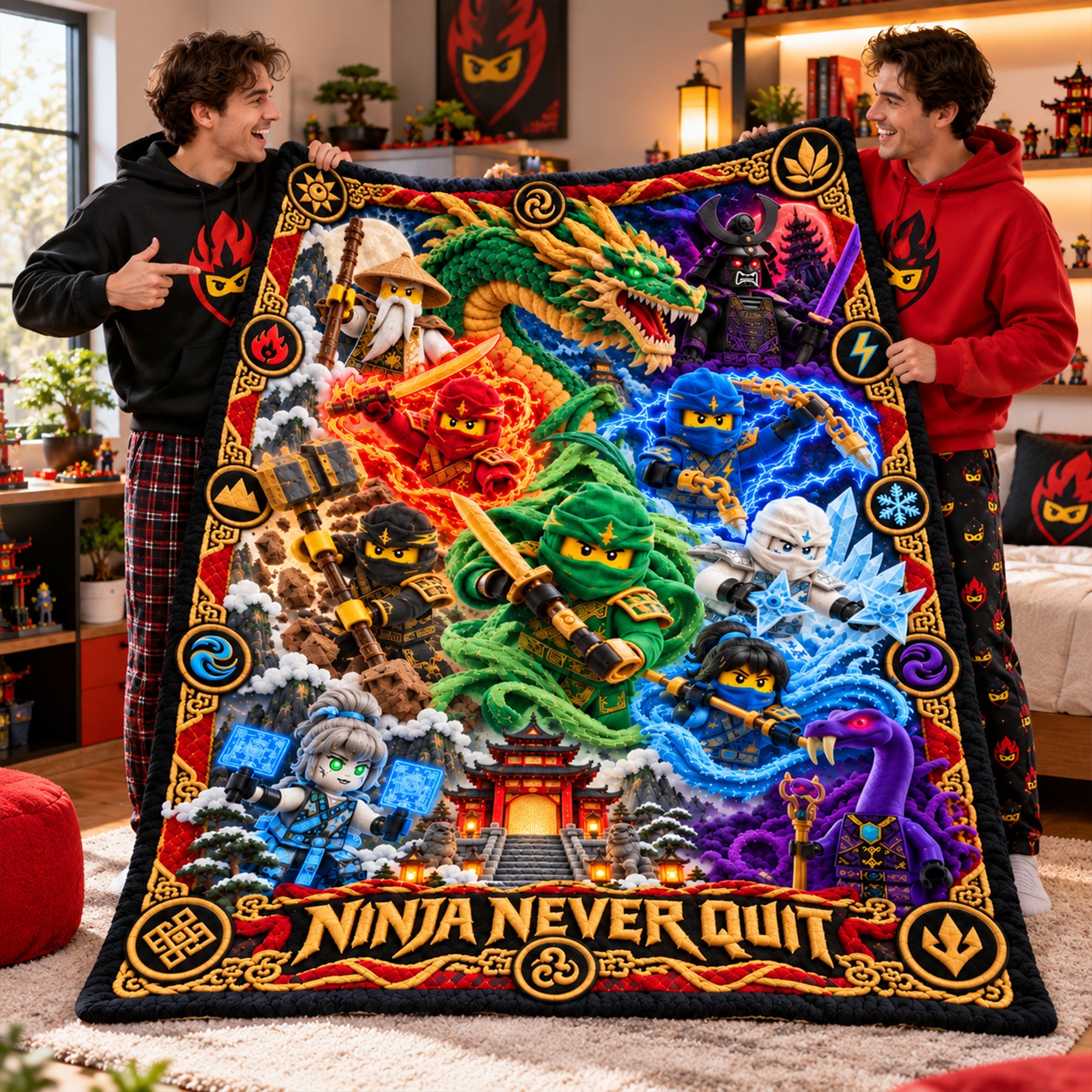 Ninja Never Quit - Elemental Warrior Christmas Blanket - Custom Gifts for Action Figure Lovers Blanket PopCulturePrints