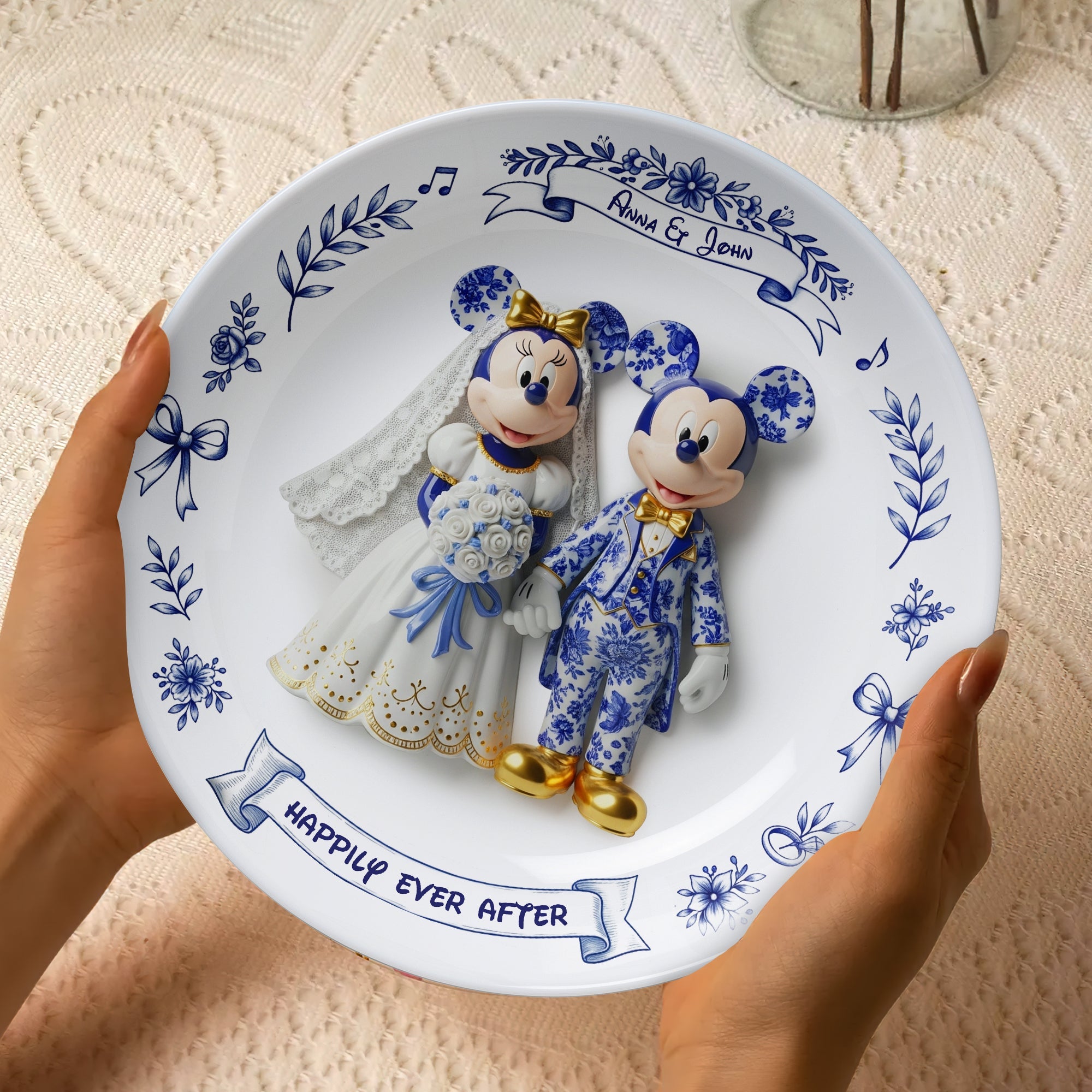 Celebrate Love with Personalized Charm - Cute Cartoon Couple Round Plate Ceramic Round Plate PopCulturePrints