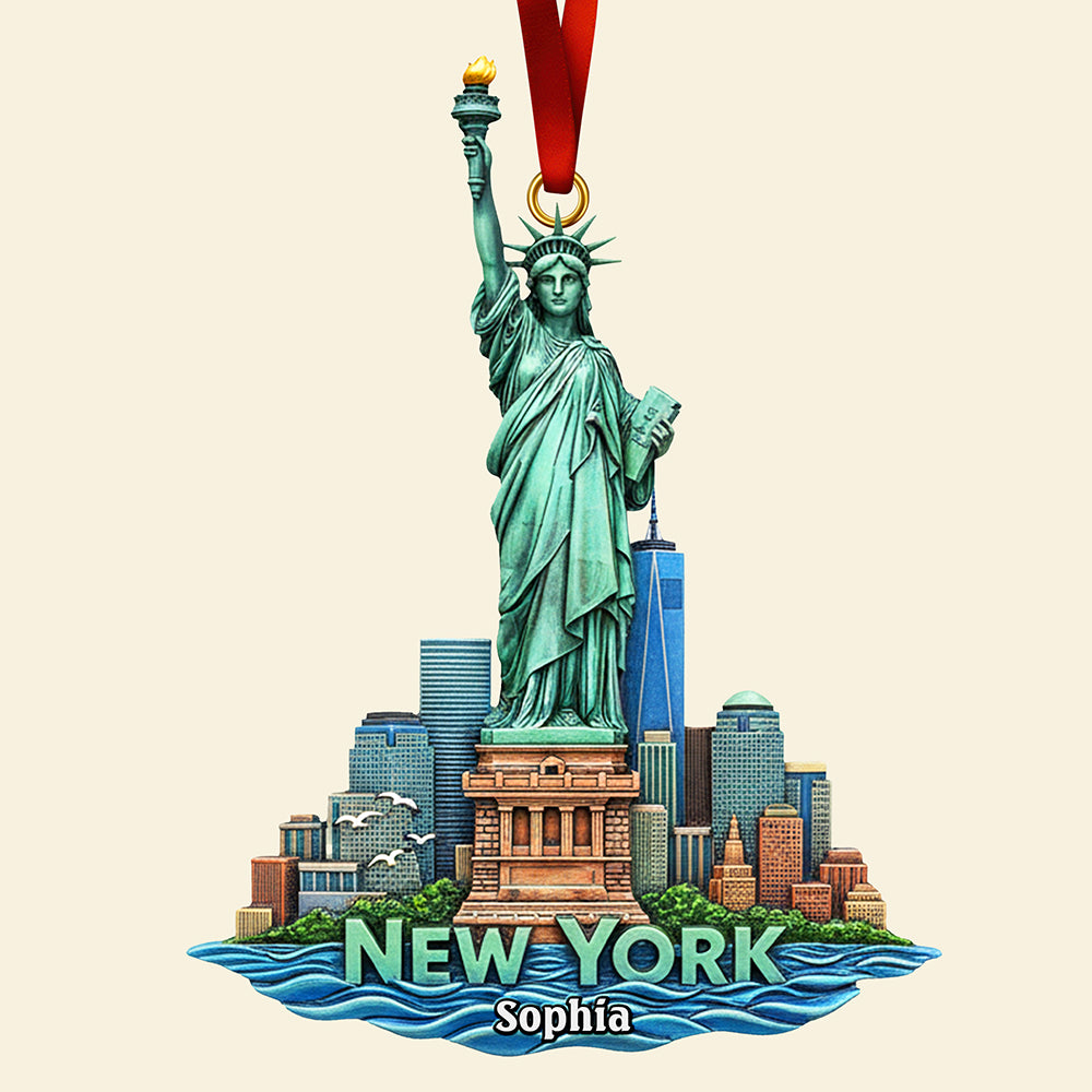 “Celebrate Iconic Memories” - Personalized New York Ornament - Custom Gift for Friends and Family Ornament PopCulturePrints