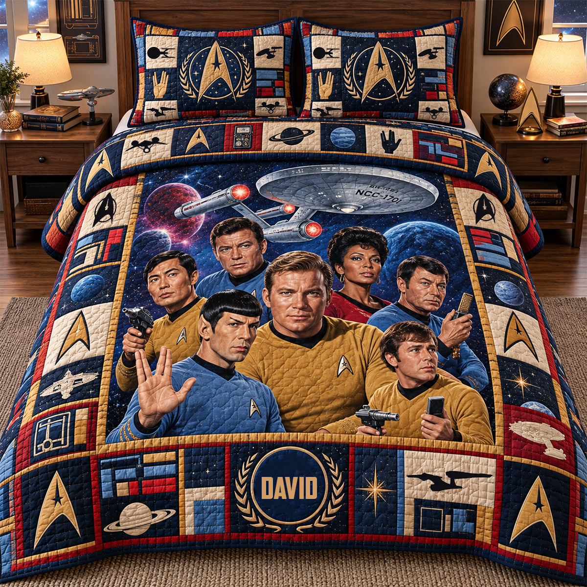 “Set Sail on a Cosmic Adventure” - Cosmic Voyage Quilt Bed Set - Personalized Gifts for Star Trek Fans