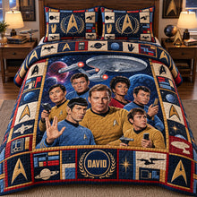 Load image into Gallery viewer, “Set Sail on a Cosmic Adventure” - Cosmic Voyage Quilt Bed Set - Personalized Gifts for Star Trek Fans
