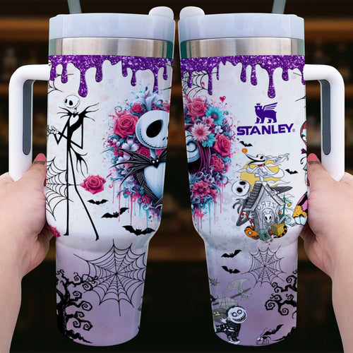 Embrace the Night: Gothic Skeleton Couple 40oz Luminous Tumbler - Customizable Gift for Couples Tumbler Cup PopCulturePrints