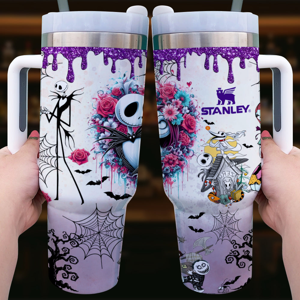 Embrace the Night: Gothic Skeleton Couple 40oz Luminous Tumbler - Customizable Gift for Couples Tumbler Cup PopCulturePrints