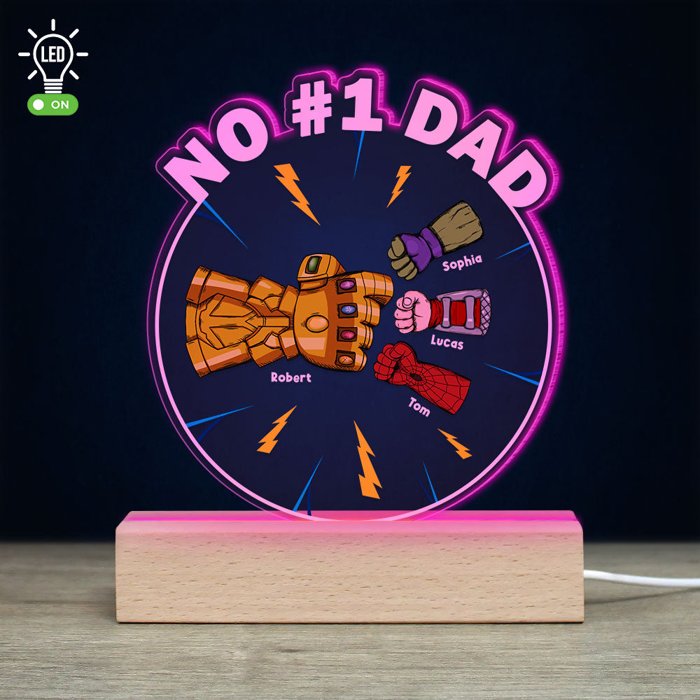 Personalized Super Dad and Kid Fist Bump LED Light - No #1 Dad Gift Led Night Light PopCulturePrints