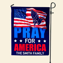 Load image into Gallery viewer, Personalized Pray For America Garden Flag - Custom Family Name
