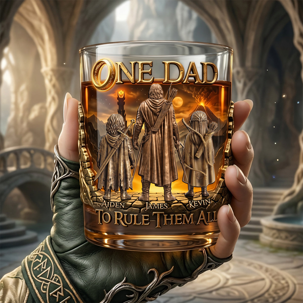 One Dad To Rule Them All - Personalized Round Glass for Dads Glass PopCulturePrints