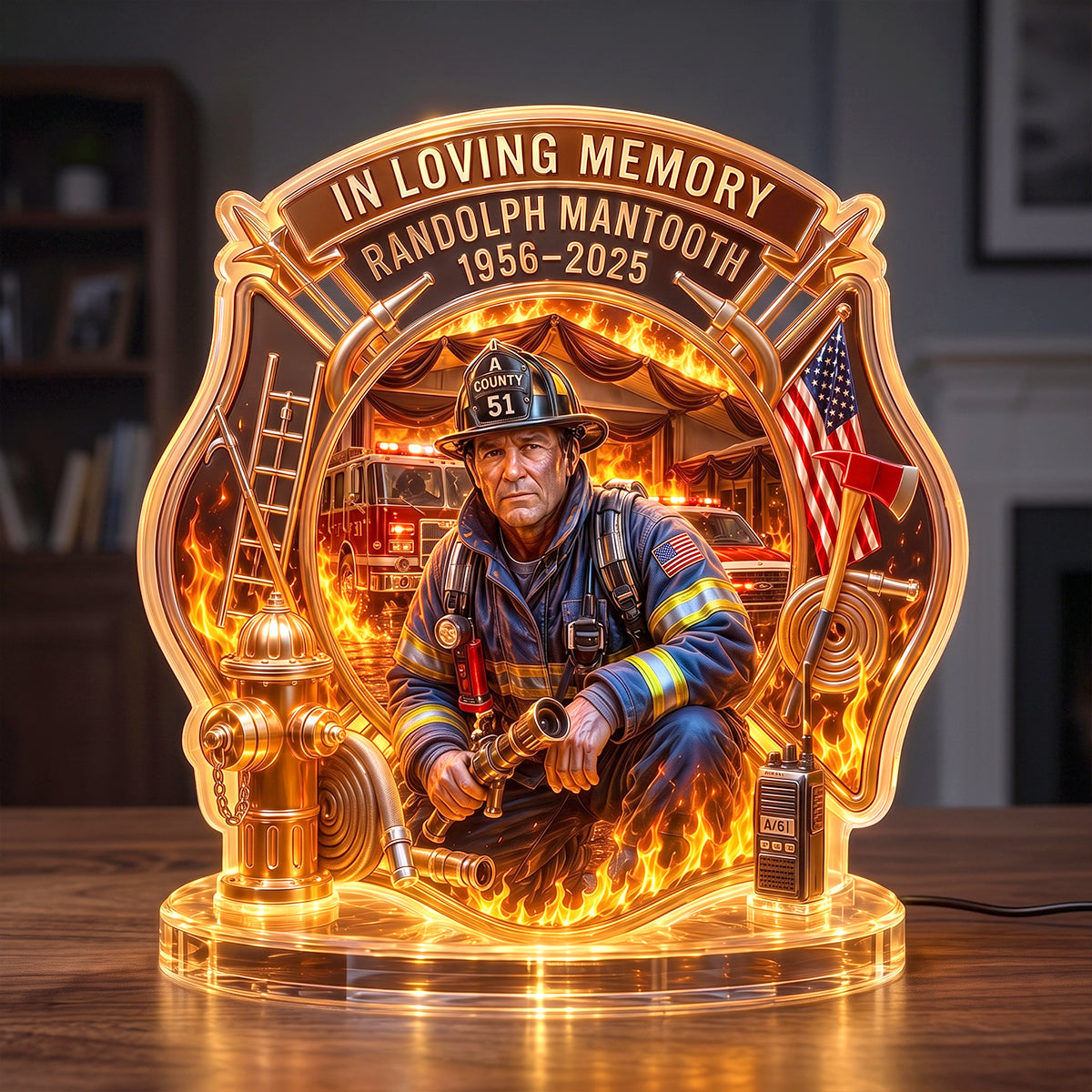 In Loving Memory: Firefighter Hero Light Box - Personalized Keepsake for Honoring Departed Heroes