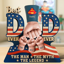 Load image into Gallery viewer, Best Dad EVER! Super Dad&#39;s Fist Bump Acrylic Plaque - Personalized Gift for Dad &amp; Grandpa Shaped Plaques PopCulturePrints
