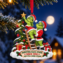 Load image into Gallery viewer, "Annoying Each Other Since 1990" - Customizable Furry Naughty Santa Couple Ornament - Perfect Personalized Gift for Couples, Friends, and Family!
