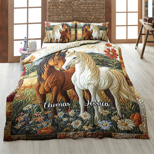 Personalized Horse Couple Quilt Bedding Set - A Unique Gift for Animal Lovers Blanket PopCulturePrints