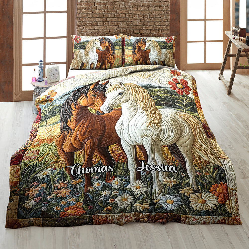 Personalized Horse Couple Quilt Bedding Set - A Unique Gift for Animal Lovers Blanket PopCulturePrints
