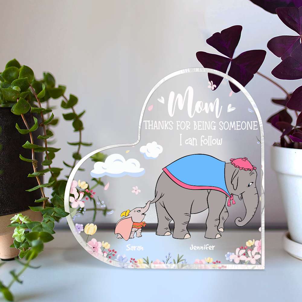 Personalized Mother's Day Heart Acrylic Plaque - Elephant Design Decorative Plaques PopCulturePrints