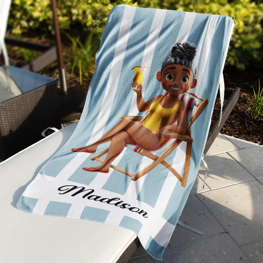 Summer Is Calling: Personalized Cartoon Beach Towel Beach Towel PopCulturePrints