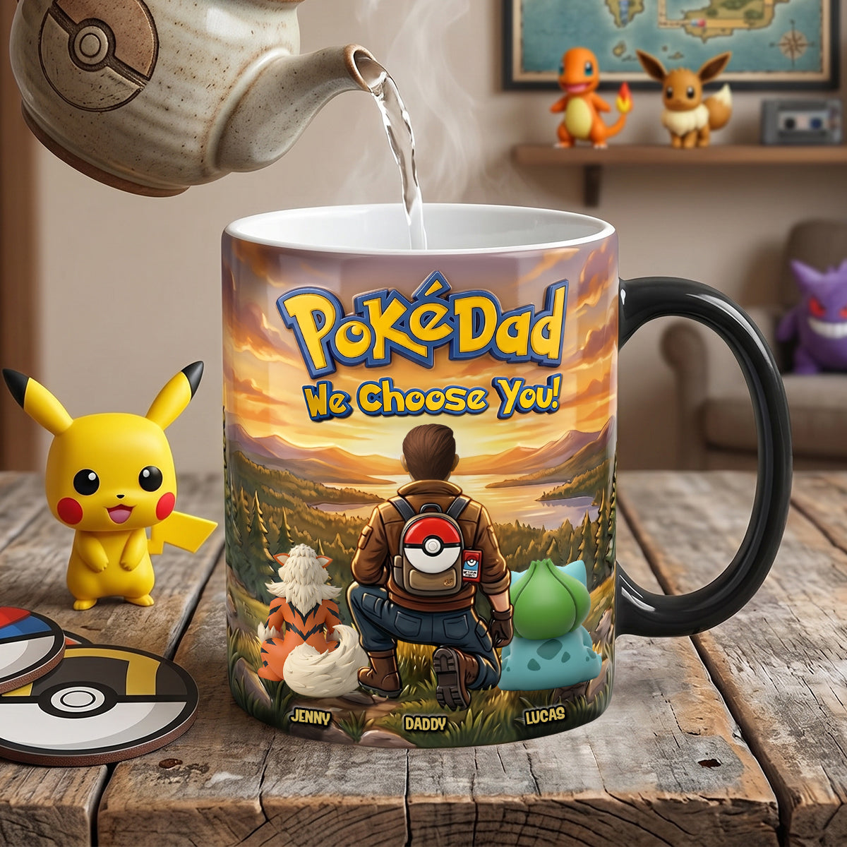 “PokéDad, We Choose You!” - Personalized Magic Ceramic Coffee Mug - Gifts for Dad, Grandpa, and More! Coffee Mug PopCulturePrints