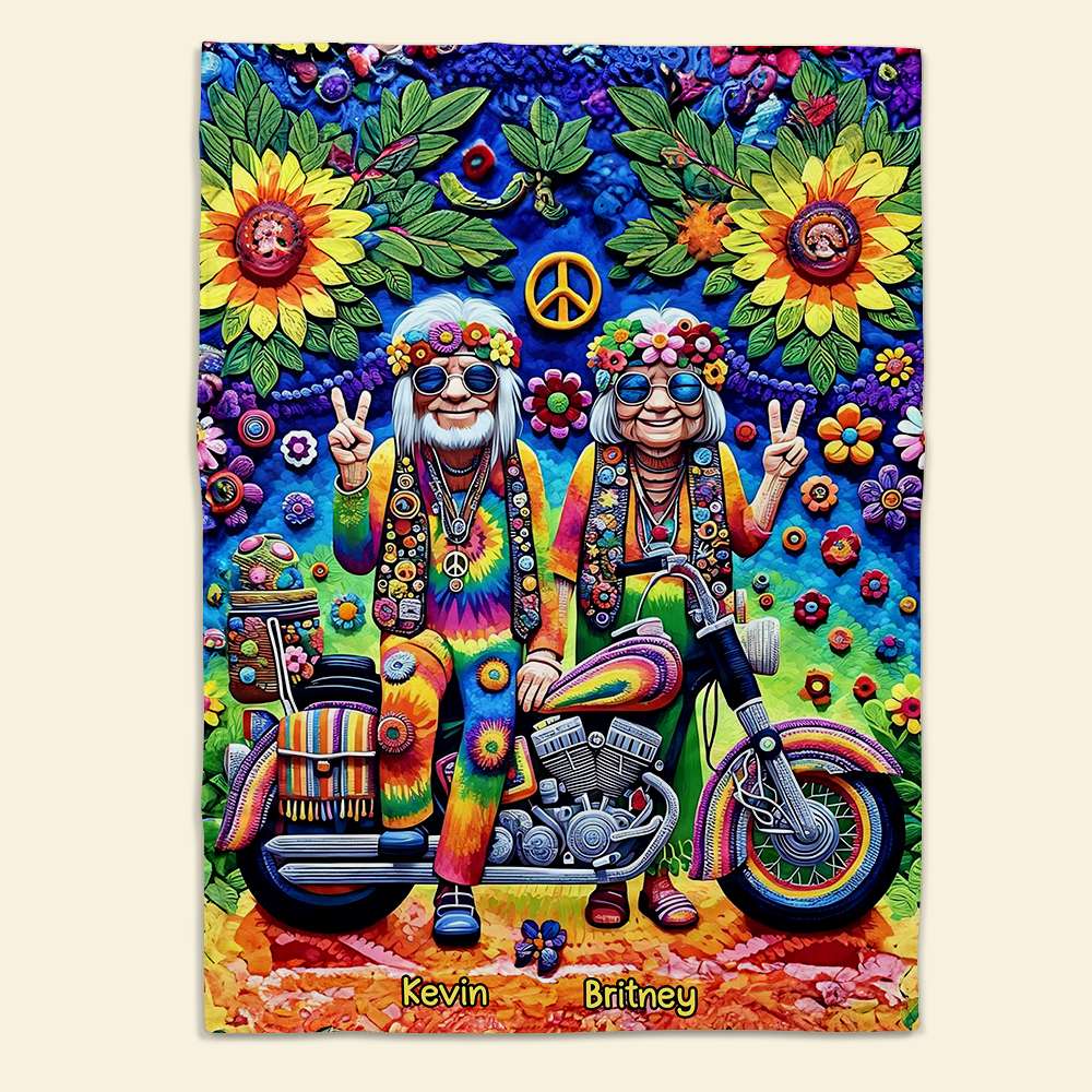 Personalized Hippie Couple Blanket Blanket PopCulturePrints