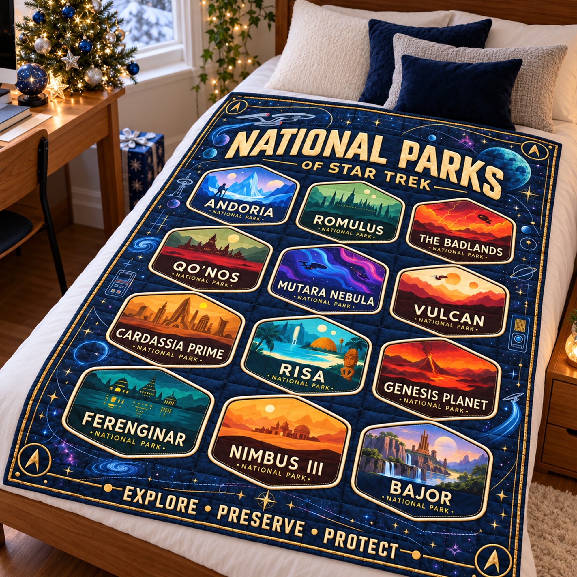“Explore the Universe!” - Cosmic National Parks Blanket - Personalized Gifts for Sci-Fi Lovers