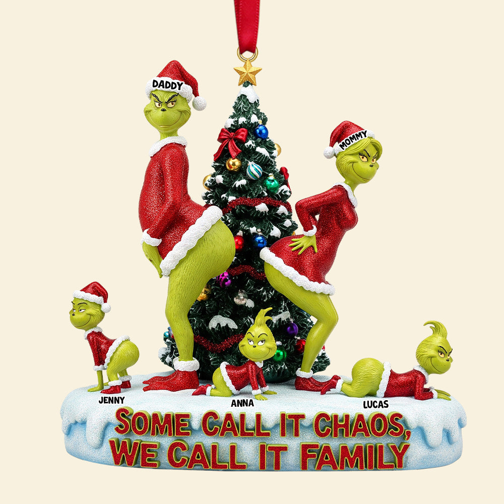 “Some Call It Chaos, We Call It Family” - Funny Green Monster Family Personalized Christmas Ornament Ornament PopCulturePrints