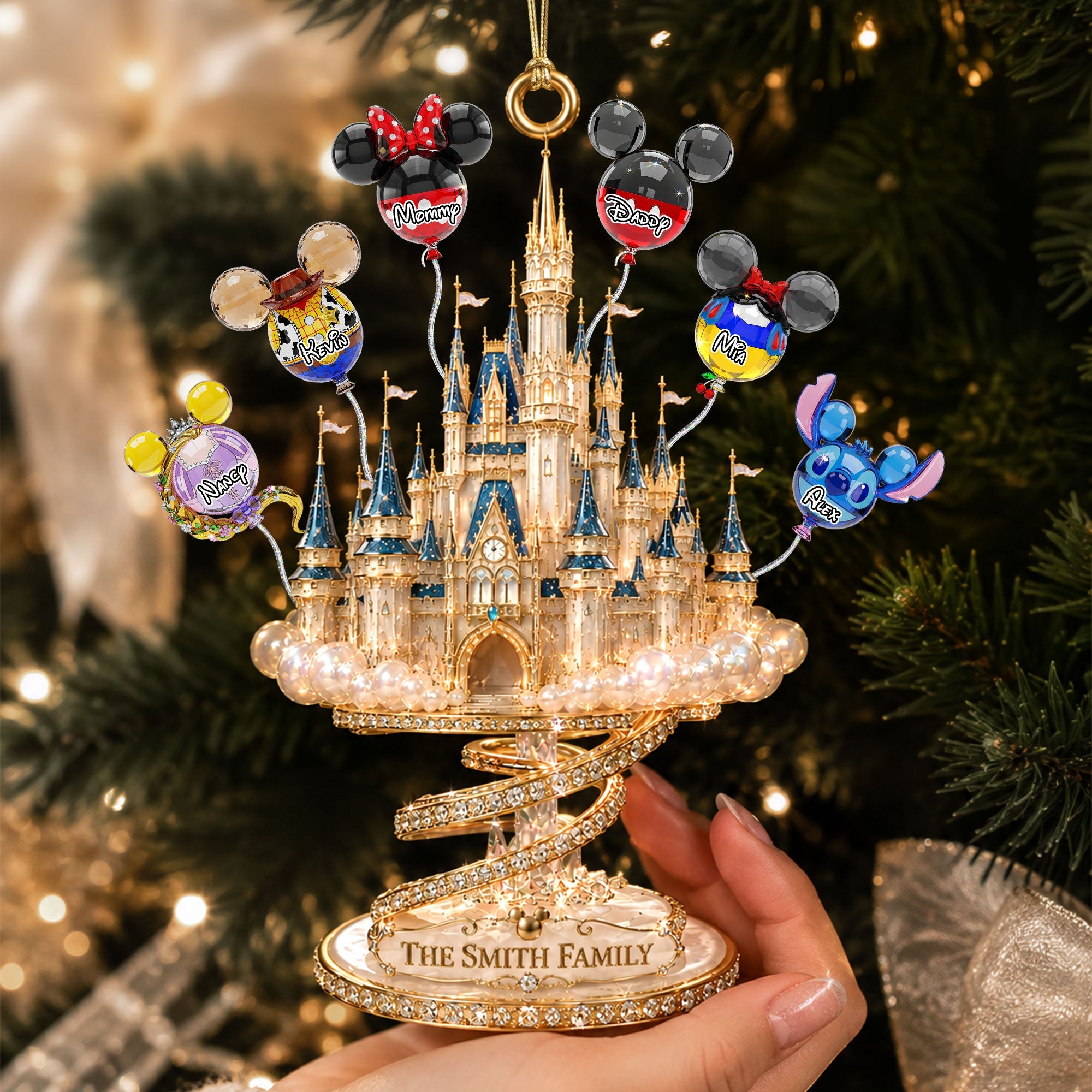 “A Magical World Awaits” - Dreamy Balloon Castle Acrylic Ornament - Personalized Gift for Family