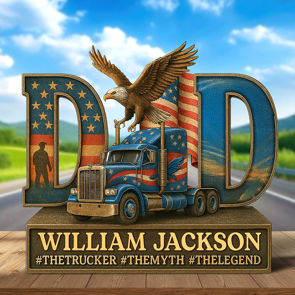 "Honor the Journey: Trucker Dad Acrylic Plaque - Personalized Gifts for Dad, Grandpa, and Truck Enthusiasts" Shaped Plaques PopCulturePrints