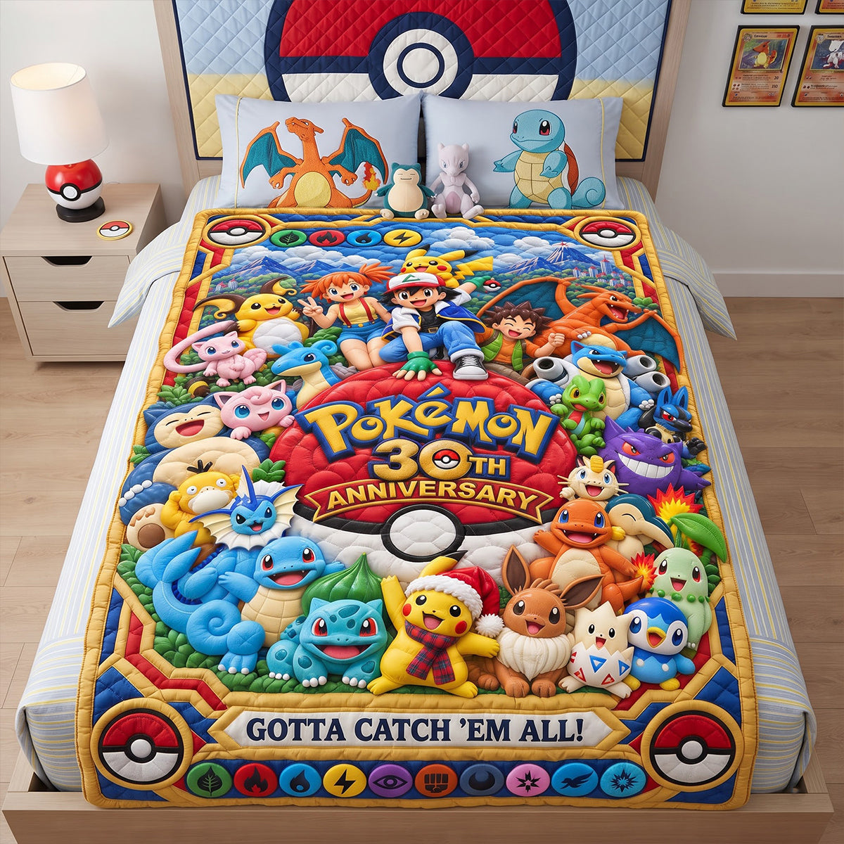 “Catch the Joy of Pokémon!” - Personalized 30th Anniversary Whimsical Creature Catcher Blanket - Perfect Custom Gift for Pokémon Fans