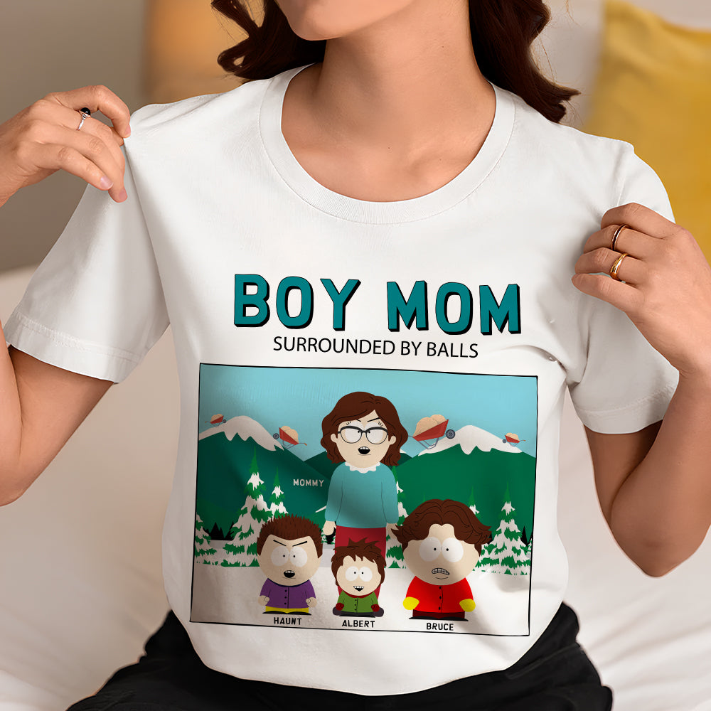 "Boy Mom, Surrounded by Balls" - Personalized T-Shirt for the Ultimate Mom Shirts PopCulturePrints