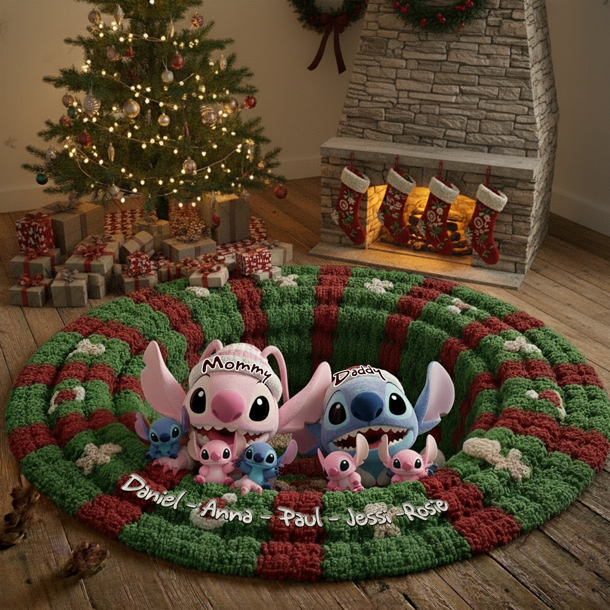 “Celebrate Family Joy!” – Personalized Cute Monsters Christmas Gifts – Quilted Round Mat for Everyone Doormat PopCulturePrints