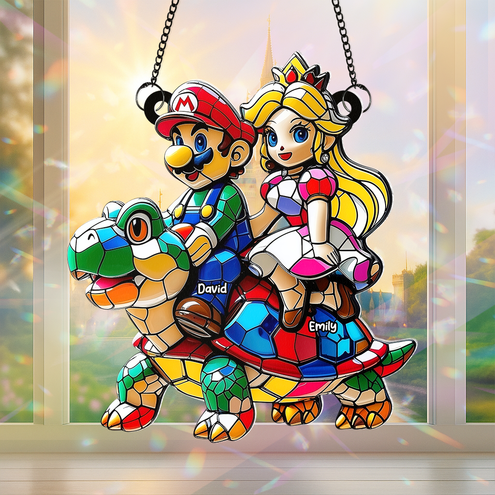 "Celebrate Your Love with Custom Touch - Personalized Suncatcher Ornament for Gaming Couples" Ornament PopCulturePrints