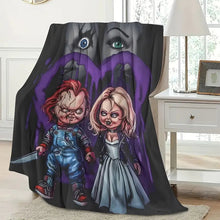 Load image into Gallery viewer, &quot;Perfectly Creepy for the Spooky Lovers&quot; - Creepy Doll Couple Horror Blanket - Personalized Gift for Halloween Enthusiasts, Couples, and Horror Fans Blanket PopCulturePrints
