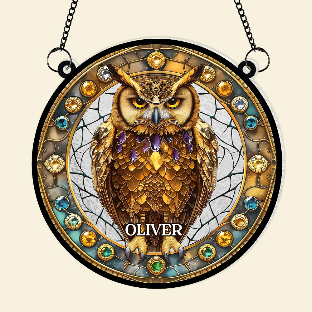 Personalized Owl Lovers' Stained Glass Suncatcher - Customizable Hanging Ornament