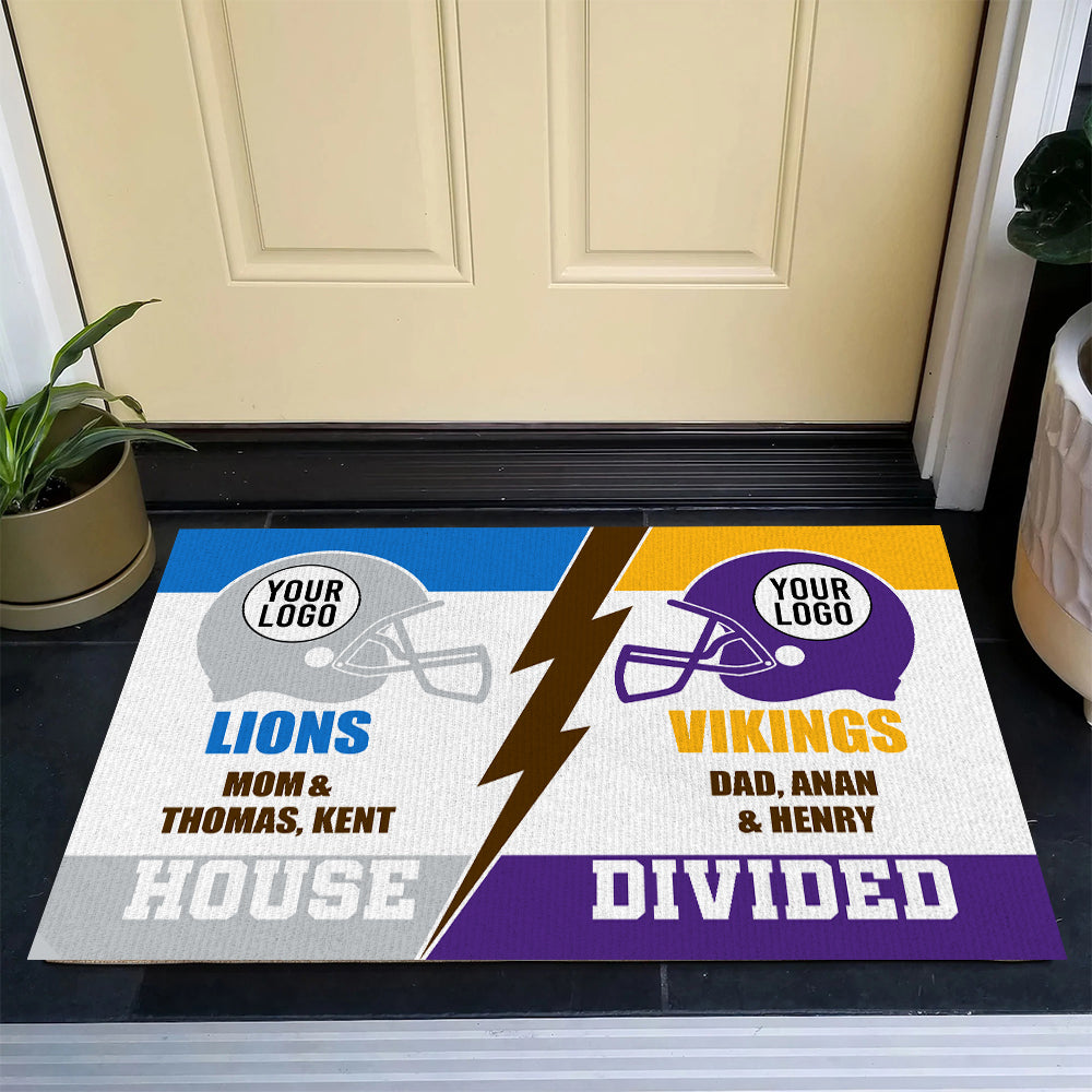 Personalized House Divided Football Fan Doormat - Custom Team Logo Gift Doormat PopCulturePrints