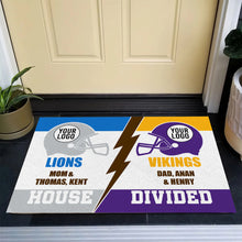 Load image into Gallery viewer, Personalized House Divided Football Fan Doormat - Custom Team Logo Gift Doormat PopCulturePrints
