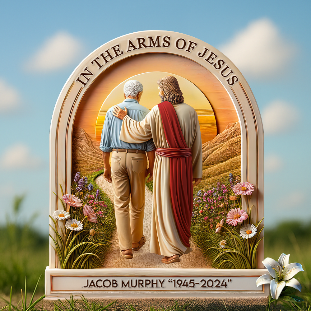In the Arms of Jesus - Personalized Memorial Plaque for Loved Ones Shaped Plaques PopCulturePrints