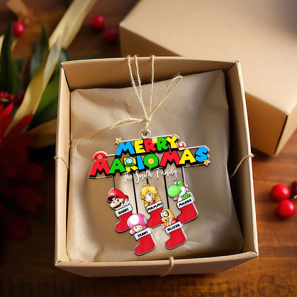 Personalized Family Christmas Ornament - Merry Mario Inspired Ornament PopCulturePrints