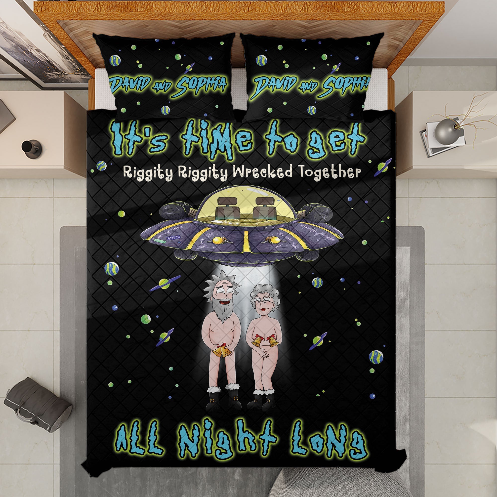 Custom UFO Theme Quilt Bed Set - Unique Valentine's Day Gifts for Couples Blanket PopCulturePrints