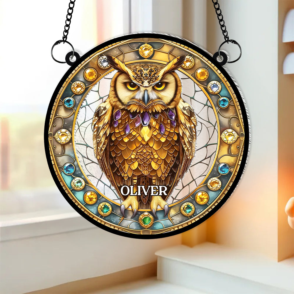 Personalized Owl Lovers' Stained Glass Suncatcher - Customizable Hanging Ornament