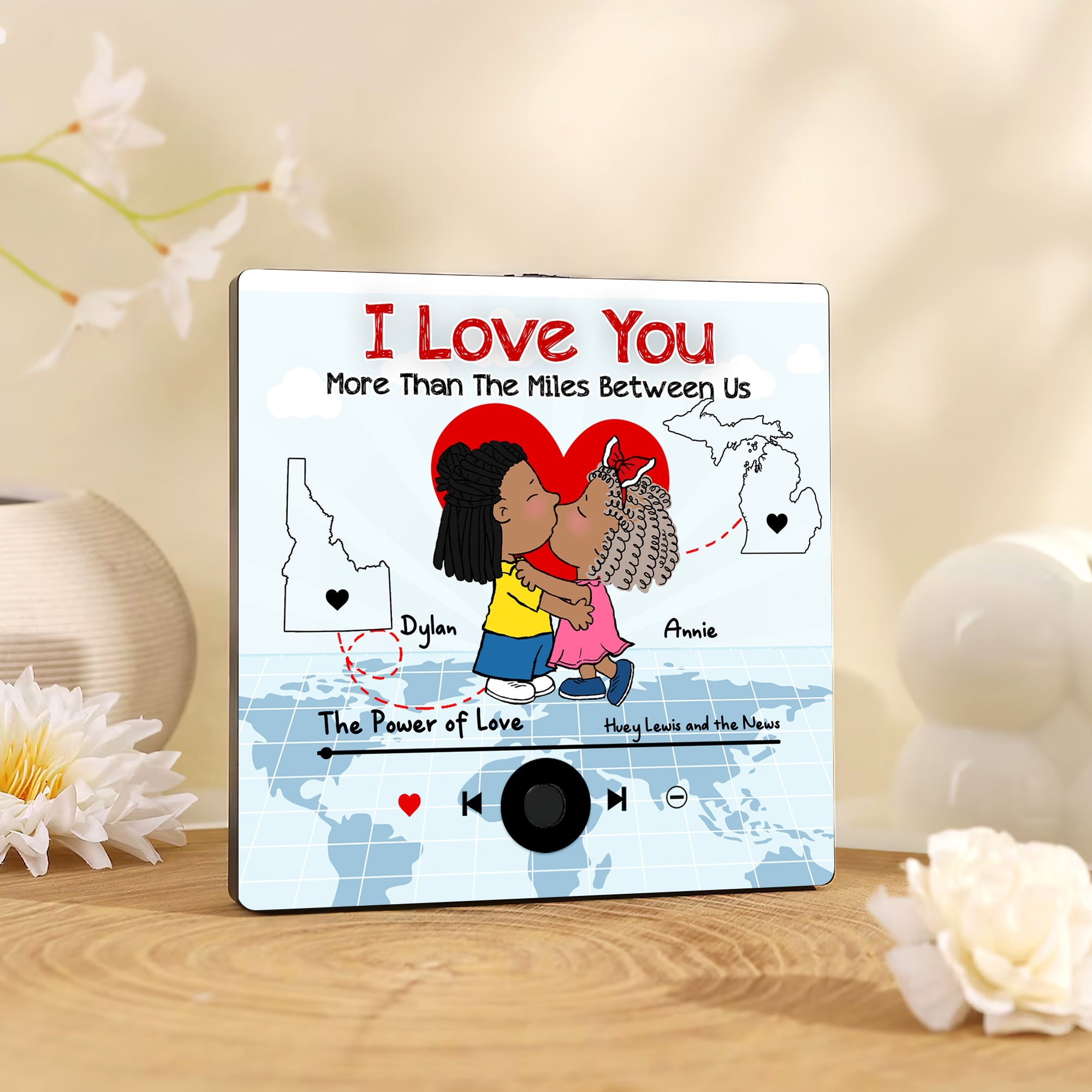 Personalized Long Distance Couple Magnet - 'Power of Love' Design Fridge Magnet PopCulturePrints