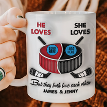 Load image into Gallery viewer, Custom Ice Hockey Couple Mugs - Unique Valentine’s Day Gifts for Hockey Lovers Coffee Mug PopCulturePrints
