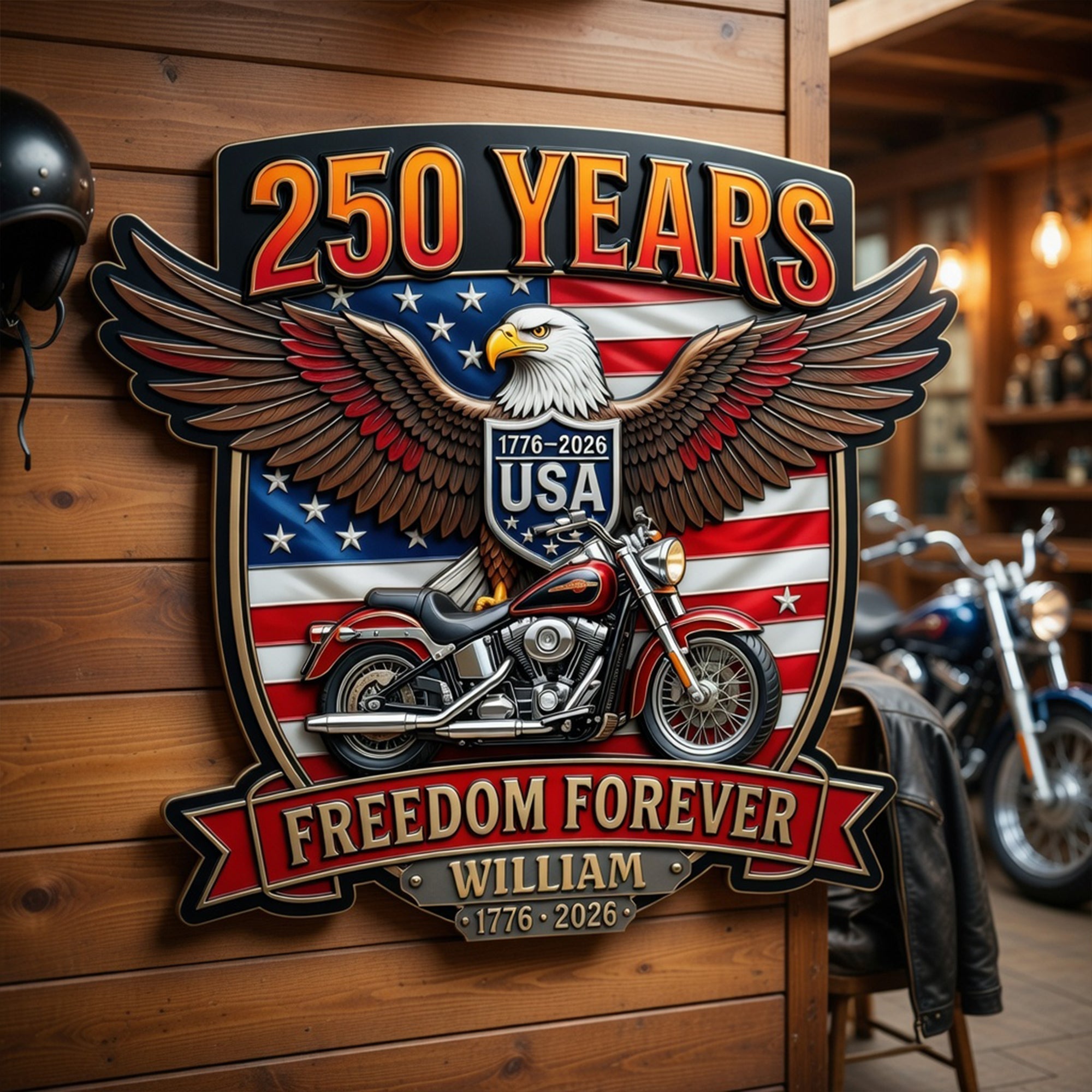 Ride Free and Celebrate - Personalized Bikers 250th Anniversary Metal Sign