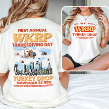 Load image into Gallery viewer, WKRP Turkey Drop Thanksgiving Shirt - Retro Fan Gift
