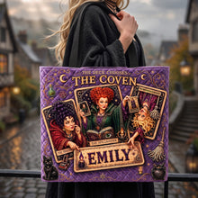 Load image into Gallery viewer, “The Deck Chooses” - Haunted Sisters Halloween Tote Bag - Personalized Gift for Witch Lovers
