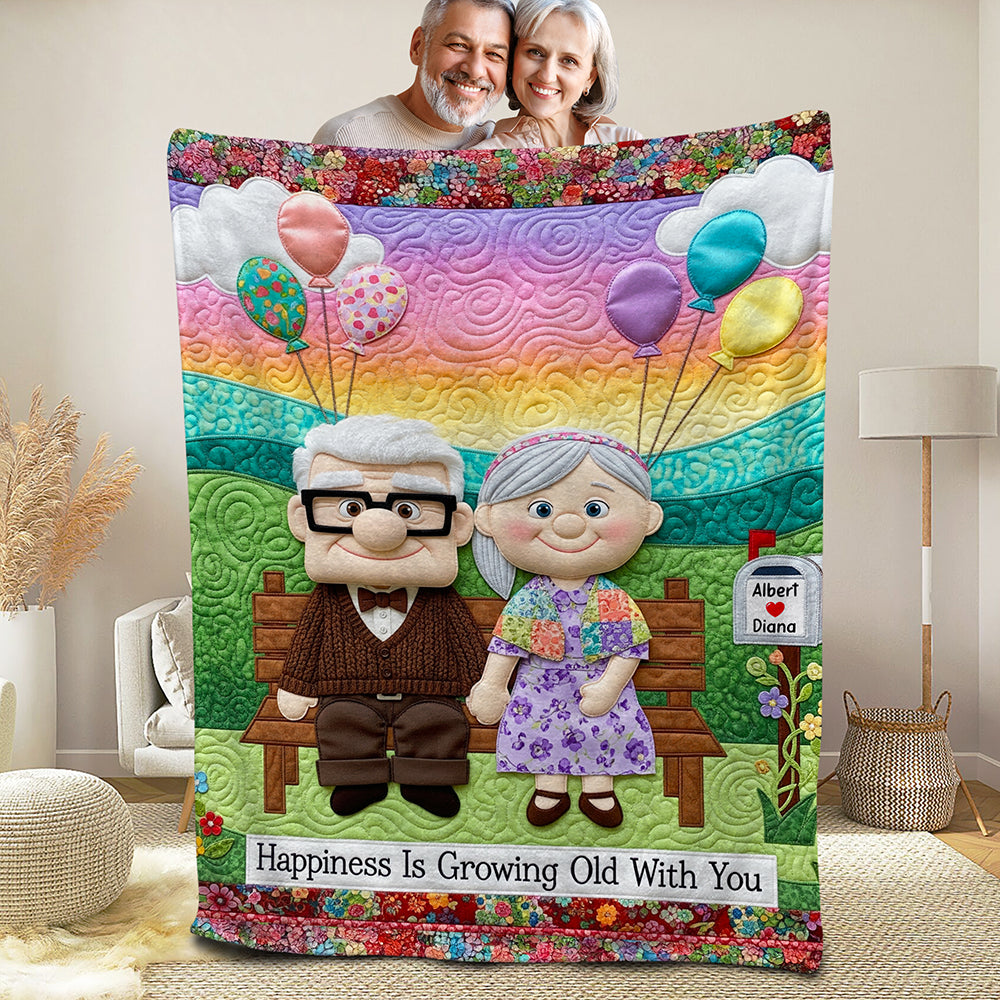 Happiness Is Growing Old With You - Personalized Together Forever Blanket for Couples Blanket PopCulturePrints