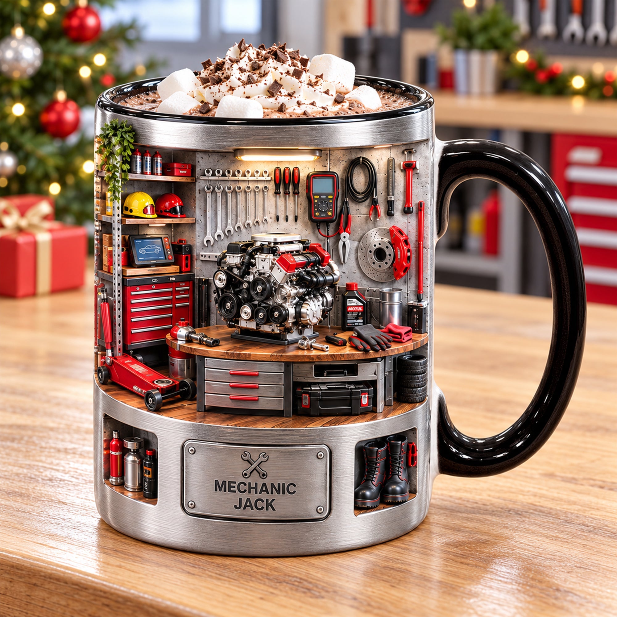 Engineered for Excellence: Classic Garage Accent Mug - Personalized Gifts for Mechanics Coffee Mug PopCulturePrints