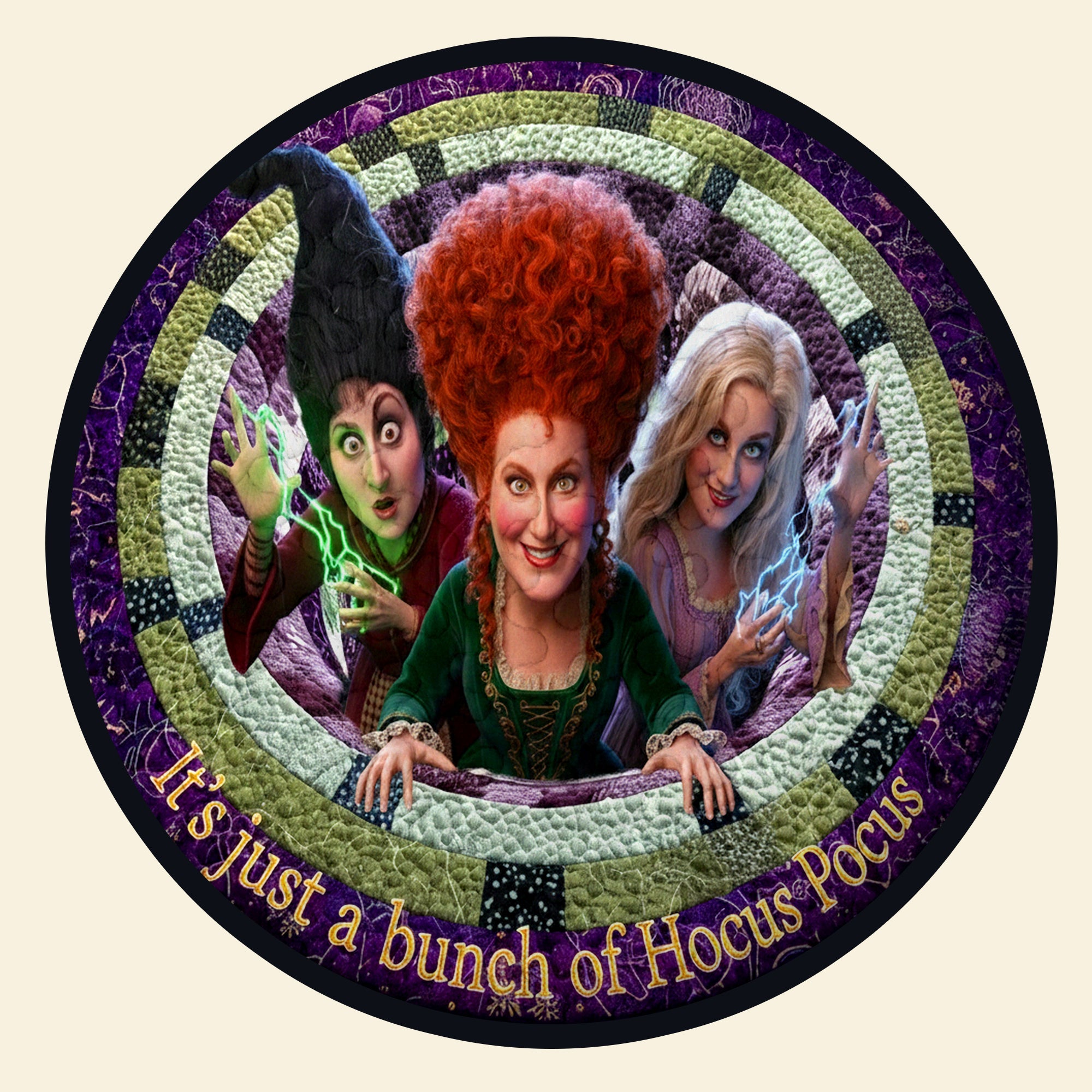 “It’s just a bunch of Hocus Pocus” - Personalized Quilted Round Mat for Movie Fans Doormat PopCulturePrints