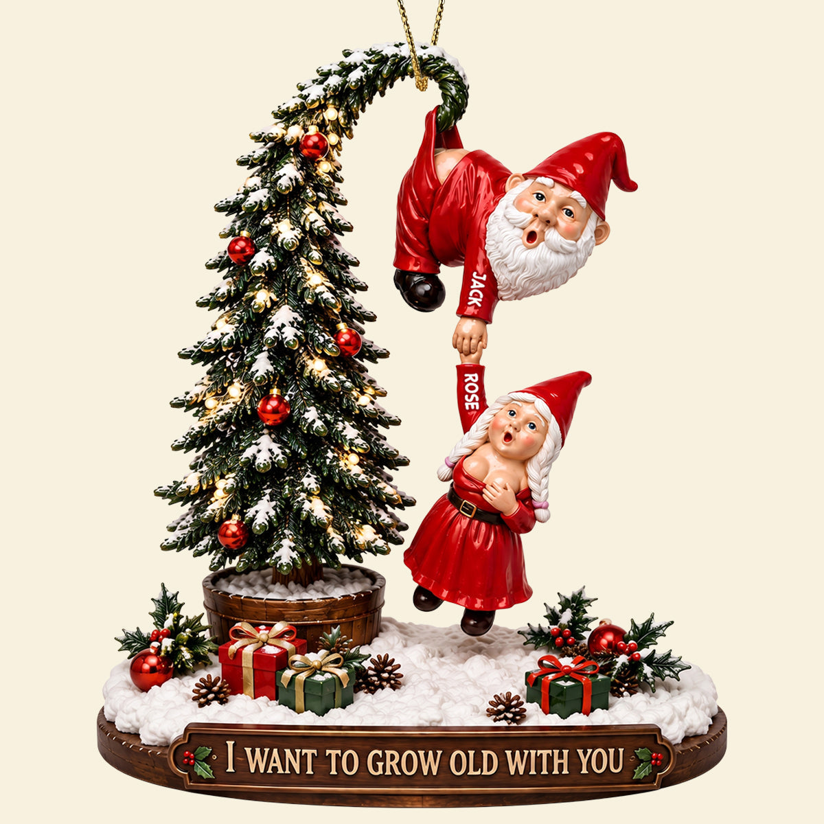 I Want to Grow Old With You - Funny Old Santa Couple Christmas Ornament