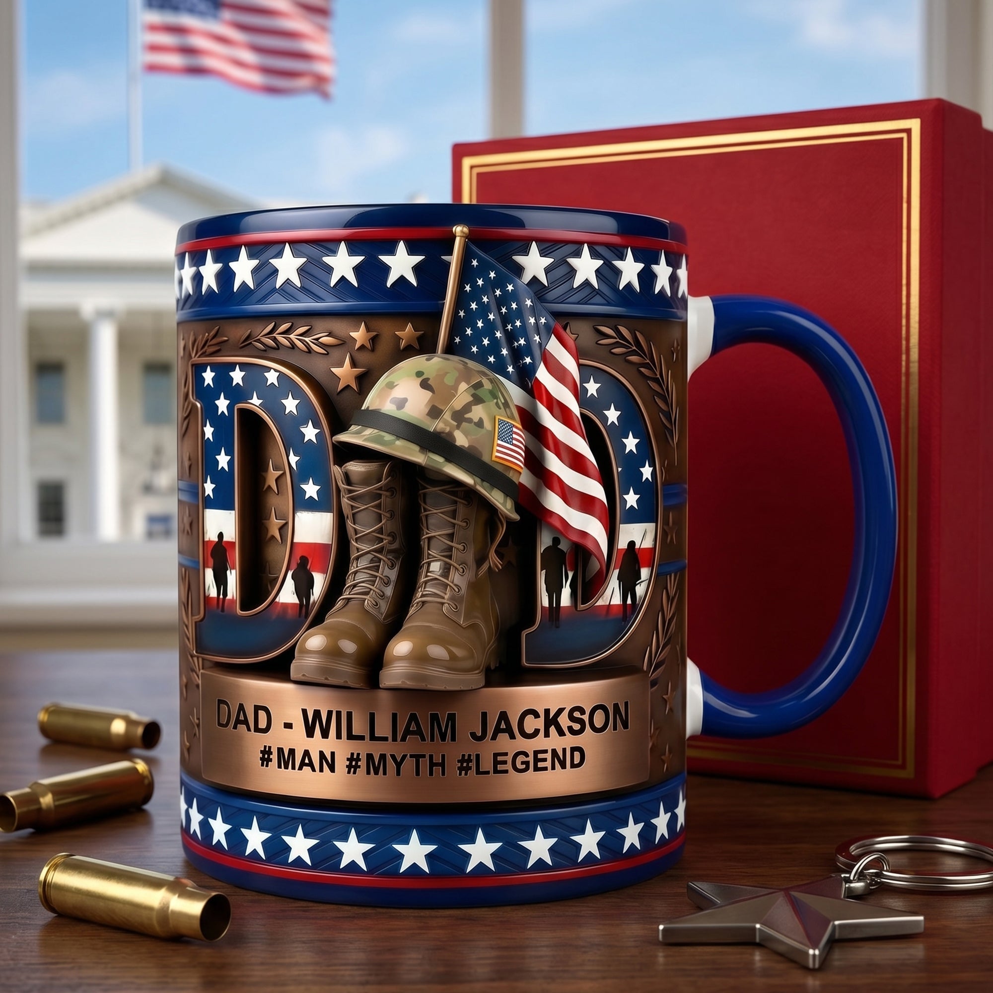 "Honoring Your Hero - Veteran Dad Coffee Accent Mug - Personalized Gift for Dad, Grandpa, and More" Coffee Mug PopCulturePrints