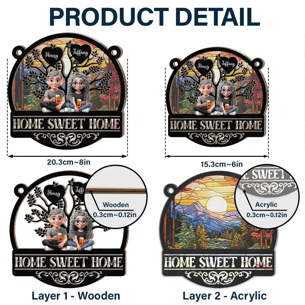 "Home Sweet Home: Celebrate Family Togetherness" - Personalized Window Hanging Suncatcher Ornament - Custom Gift for Family, Friends, and New Homeowners Suncatcher Ornament PopCulturePrints