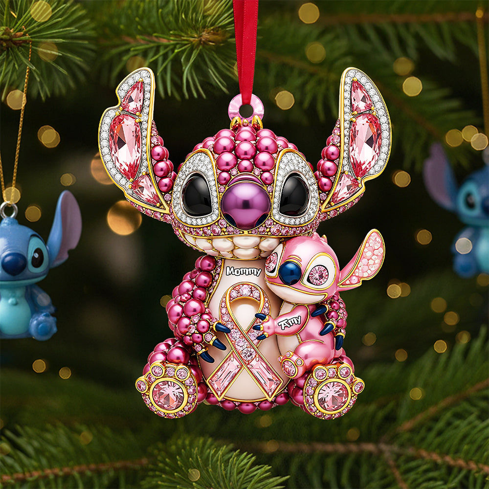 "A Touch of Love for Mom" - Personalized Breast Cancer Mom Ornament - Unique Gift for Mom, Grandma, and Loved Ones Ornament PopCulturePrints