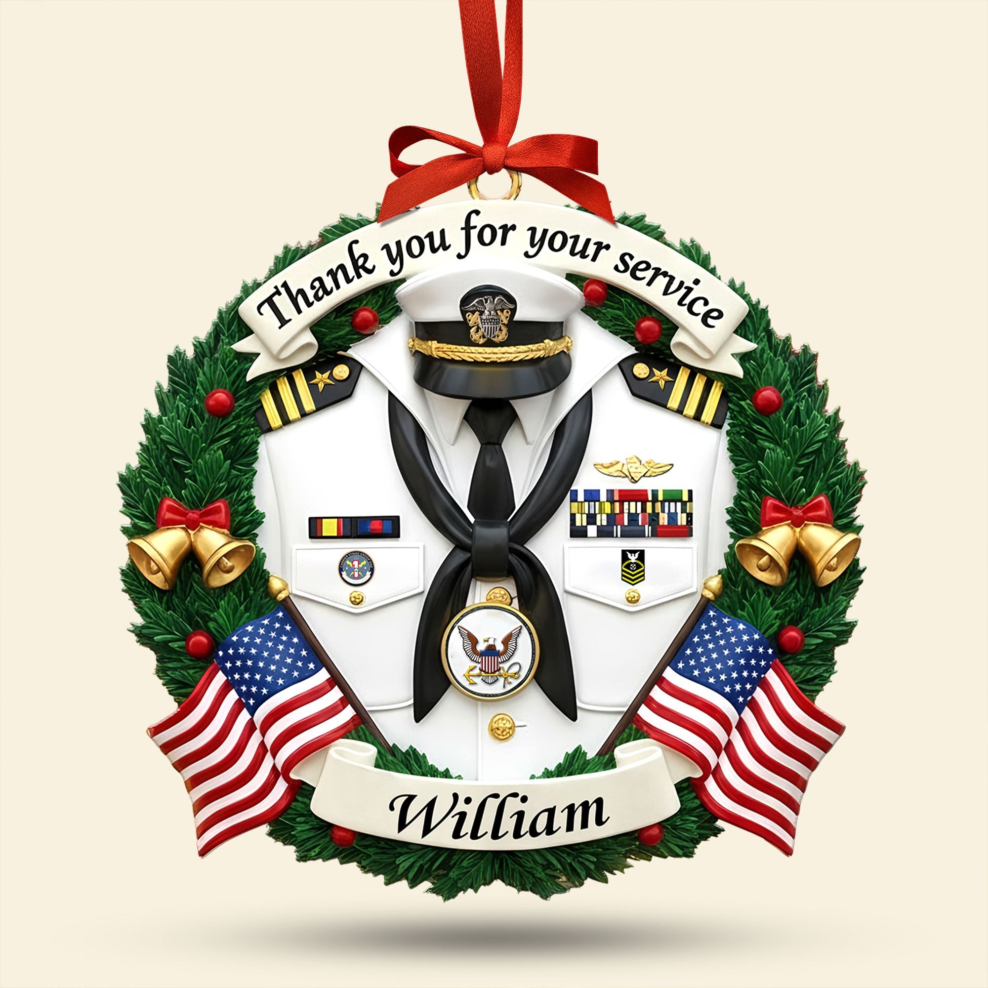 "Thank you for your service" - Military Appreciation Christmas Ornament - Personalized Gift for Veterans Ornament PopCulturePrints