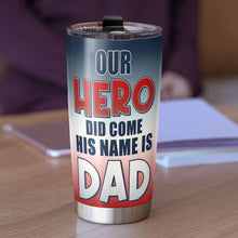 Load image into Gallery viewer, Personalized &#39;Our Hero Dad&#39; Tumbler - Father and Kids Themed Gift Tumbler Cup PopCulturePrints
